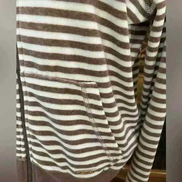 CALVIN KLEIN PERFORMANCE VELOUR ZIP UP BROWN & WHITE STRIPED CASUAL JACKET SZ M - Picture 8 of 9